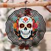 Vibrant Day of the Dead Skull Wind Chime Colorful Floral Skeleton Design 2D Rotating Outdoor Garden Art Festive Wall Decor for Home Yard