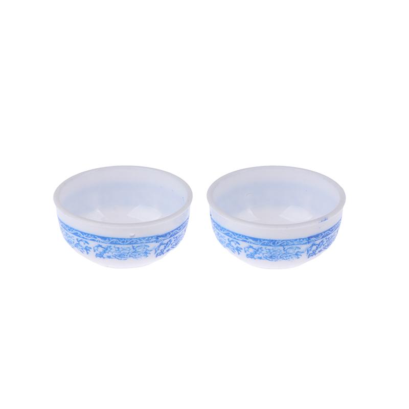2Pcs 1:6 Dollhouse Miniature Bowl Blue And White Bowl Kitchen Tableware Decor
