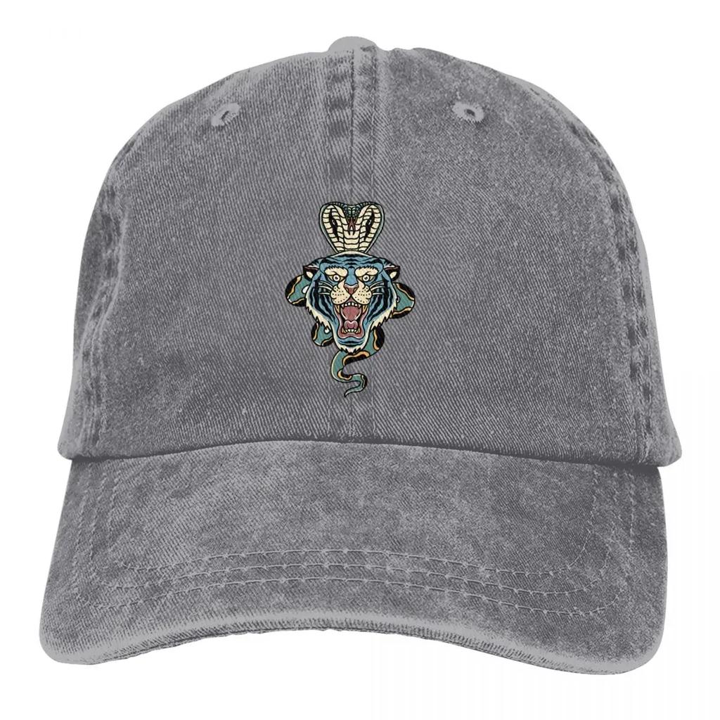 Herren Baseballkappe Tiger und Kobra Traditionelles Tattoo Trucker Snapback Caps Papa Hut Golfhüte