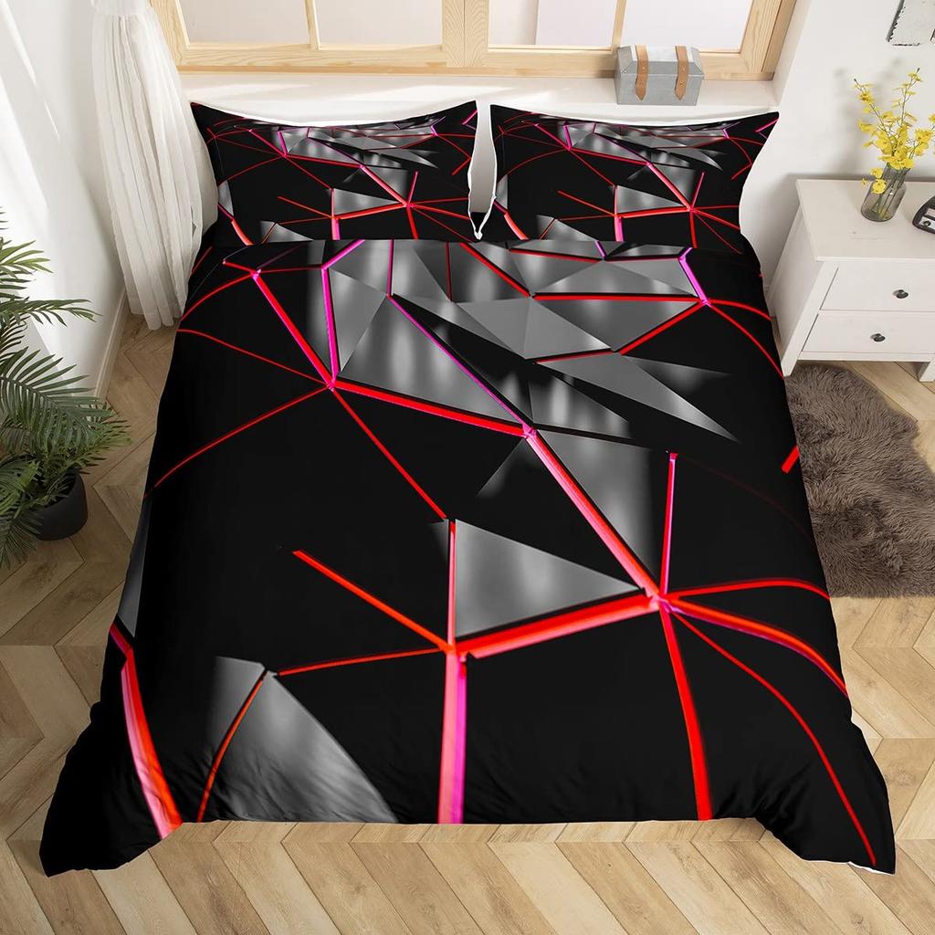 Blue Purple Honeycomb Soft Duvet Cover Fluorescent Geometric Honeycomb Beding Set Behive Hexagon Warm Comforter Cover for Young Boys Young Girls