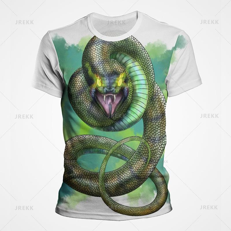 New Summer Snake Graphic Pop T Shirts For Men 3D Horror Animal Printed Tee Shirt Kid Fashion Cool Streetwear Clothes O-neck Tops
