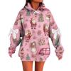 Ladies' Christmas Printed Bow Long Sleeved Loose Fitting Headband With Rope Hooded Sweatshirt Top