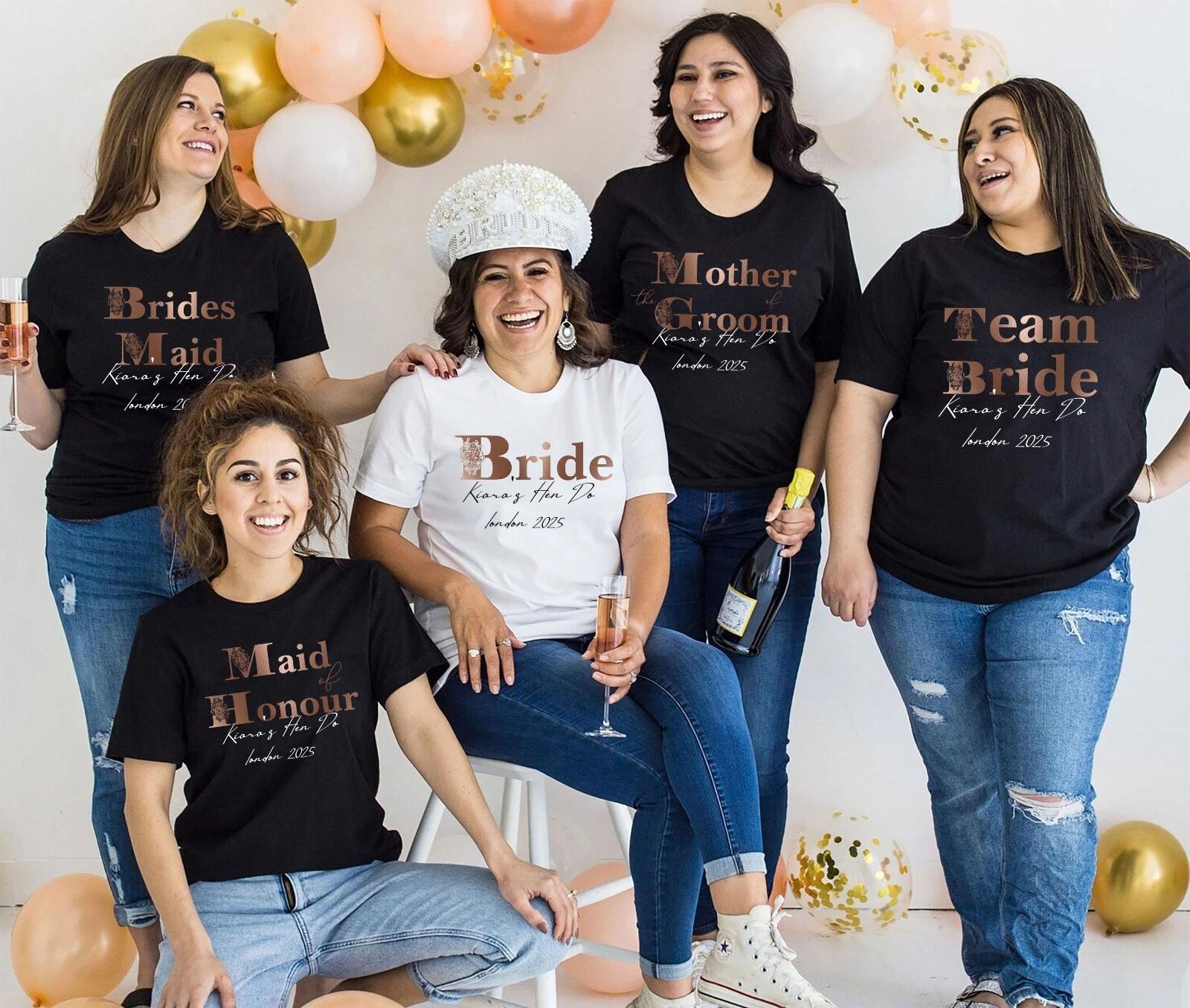 Personalised Hen Party T Shirt, Team Bride Group Shirt 2025, Flory Hen Do S