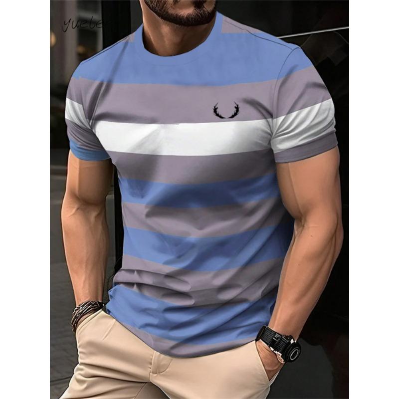 Fashion Striped Printed Men s T-Shirt Summer Breathable Men s Clothing Casual Loose Men Tops Versatile O-Neck Men Short Sleeved S