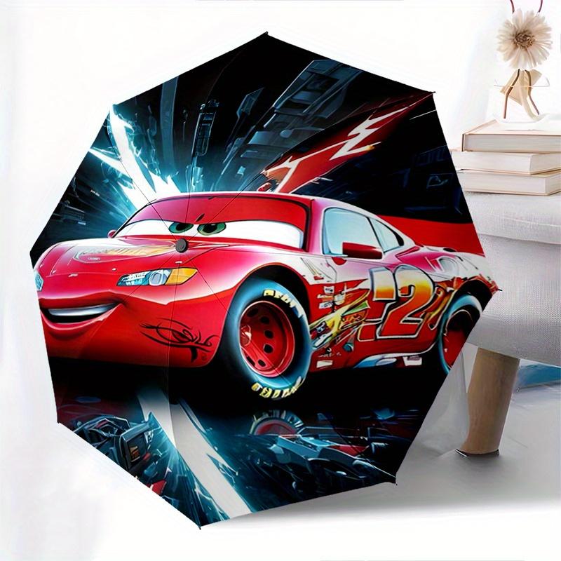 Parapluie Thème Lightning McQueen, Cars Entièrement automatique 8 baleines structure en fer durable, design compact à trois plis, parfait comme cadeau, parapluie de voyage