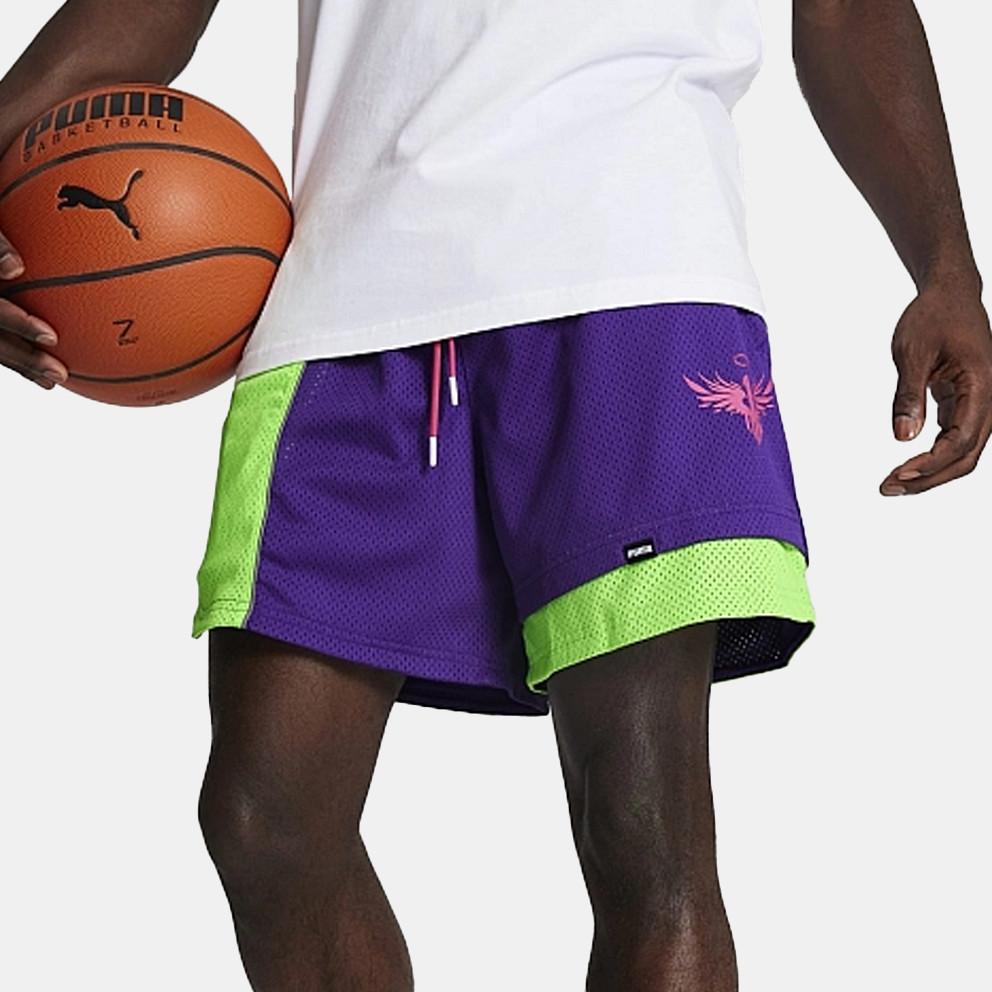Puma X Toxic Ralph Color Block Lace-Up Mid-Rise Casual Shorts Men Shorts Violet Fluorescent-Green 623288-02