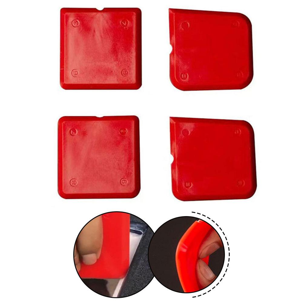 4Pcs Caulking Tools 3-in-1 Silicone Caulking Tools Set Glass Glue Angle Scraper,Caulk Remover Scratching Board Red Multifunction