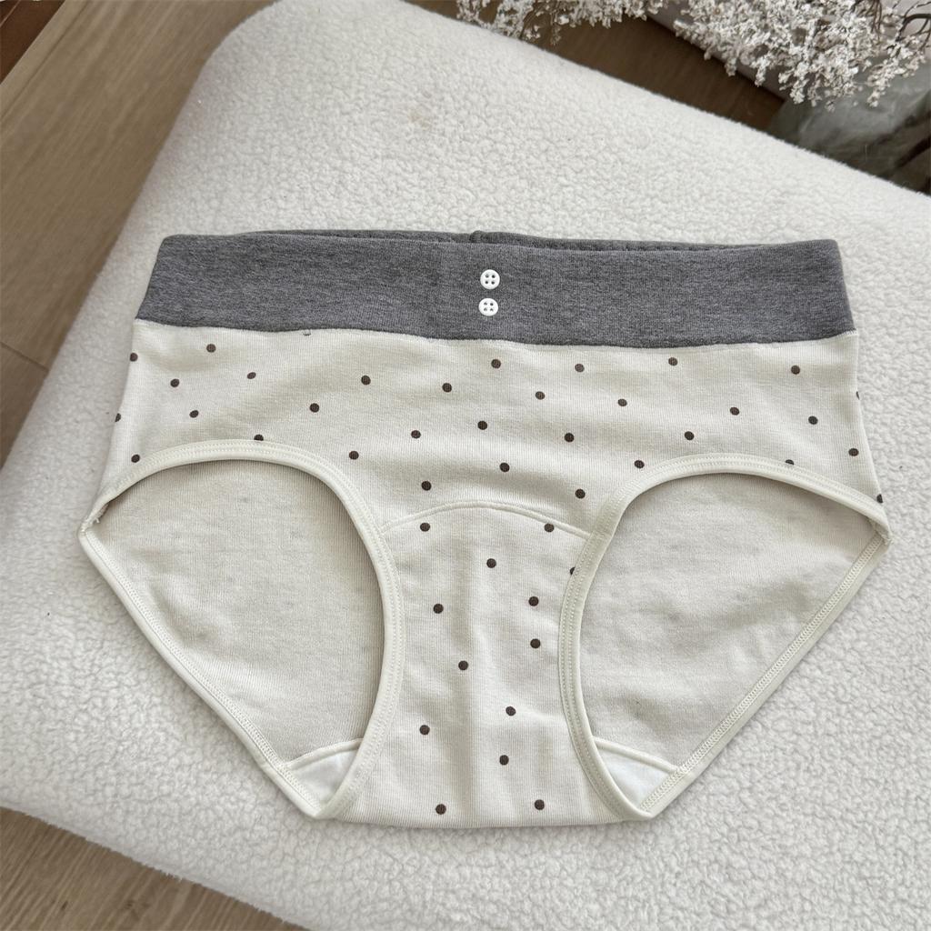 Female Autumn and Winter Sweet Retro Wave Point Cotton Antibacterial Extension Crotch No Trace Skin Briefs Hip Briefs