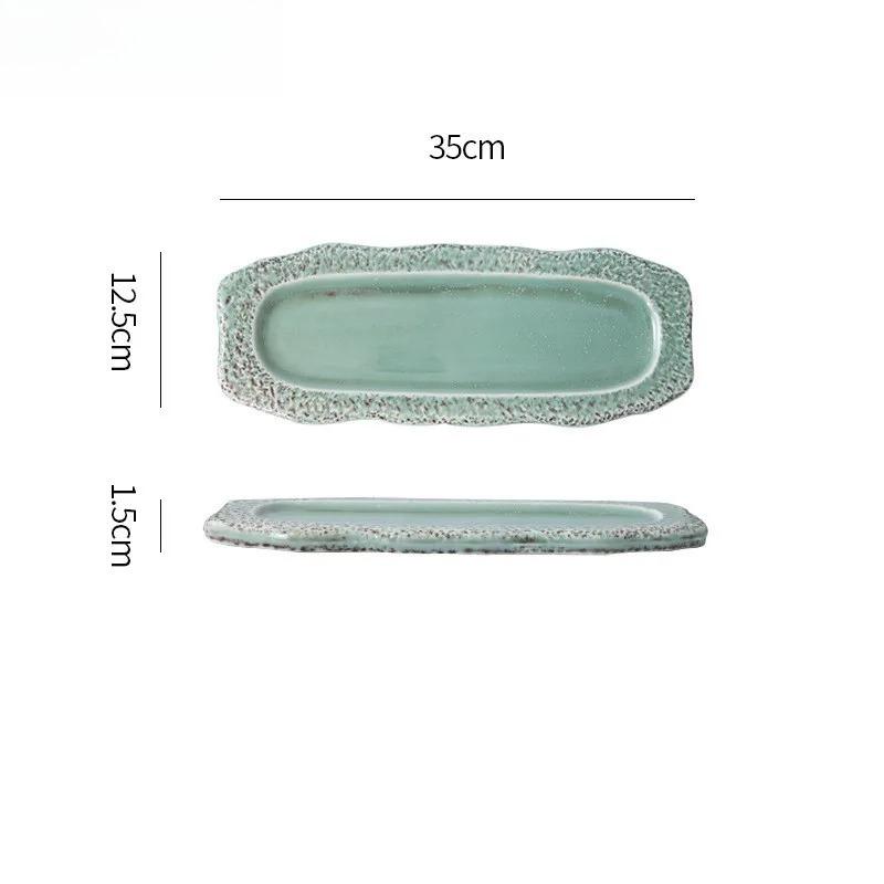 Retro Japanese-style Irregular Ceramic Long Plate Glazed Edge Sushi Snack Serving Platter Restaurant Household Ceramic Tableware