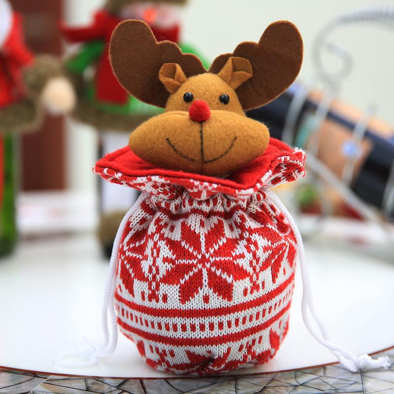 Decorative Knitted Apple Gift Bags For Christmas Featuring Fun Snowman Santa And Bear Designs