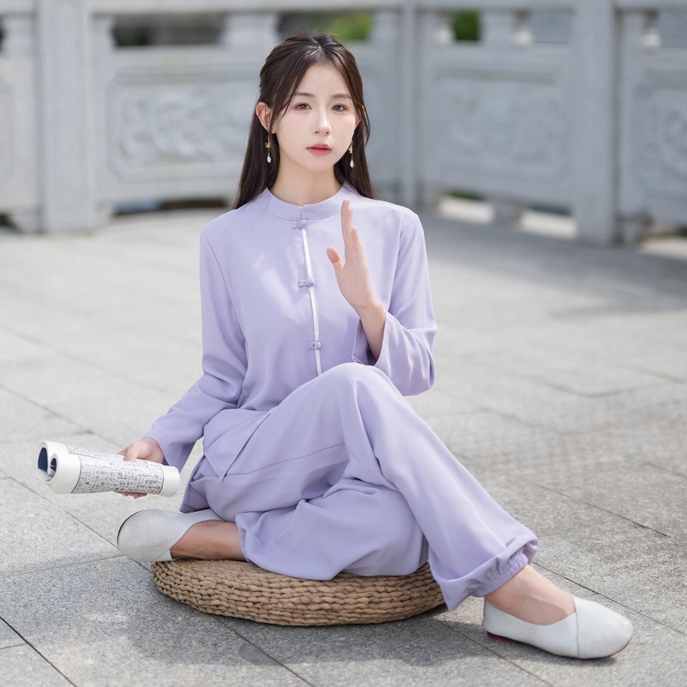 

New Chinese Style Tai Chi and Yoga Suit - Spring/Autumn Zen Practice Two-Piece Set for Morning Exercise XXL Фіолетовий
