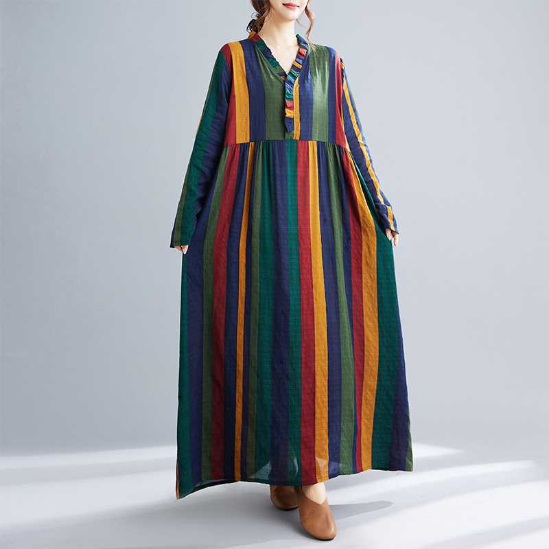 

Богемные Винтажные Платья С Принтом Свободного Кроя С Длинным Рукавом 2XL