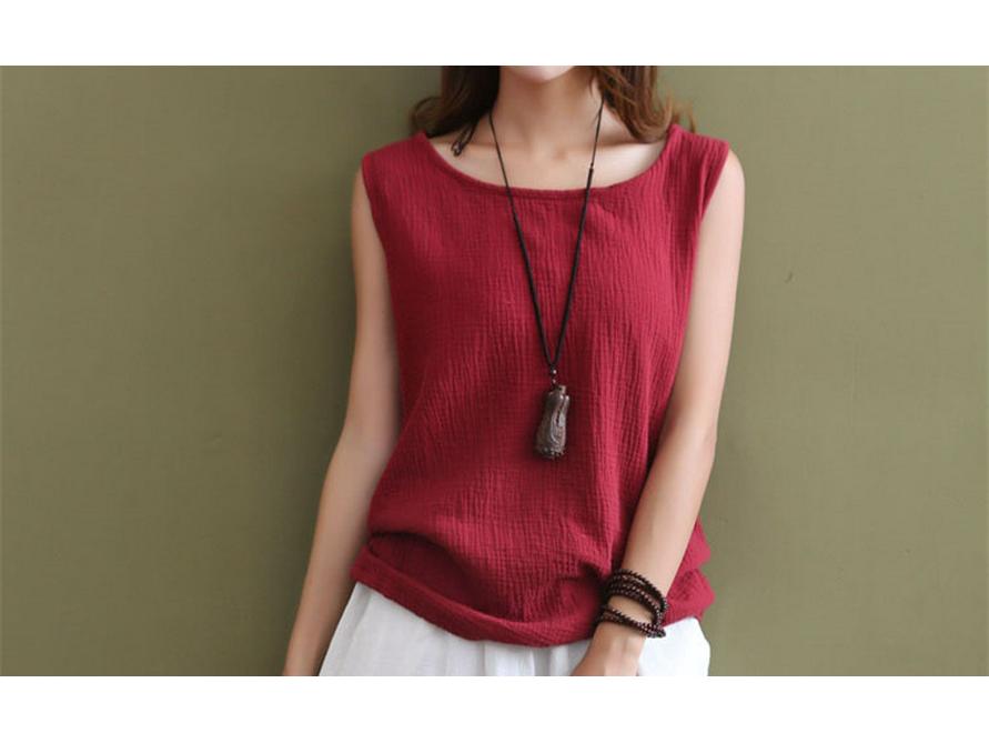 2025 Spring/Summer Women's Artistic Cotton Linen Double-Layered Crinkle Vest - Solid Color, Loose Camisole Base Layer