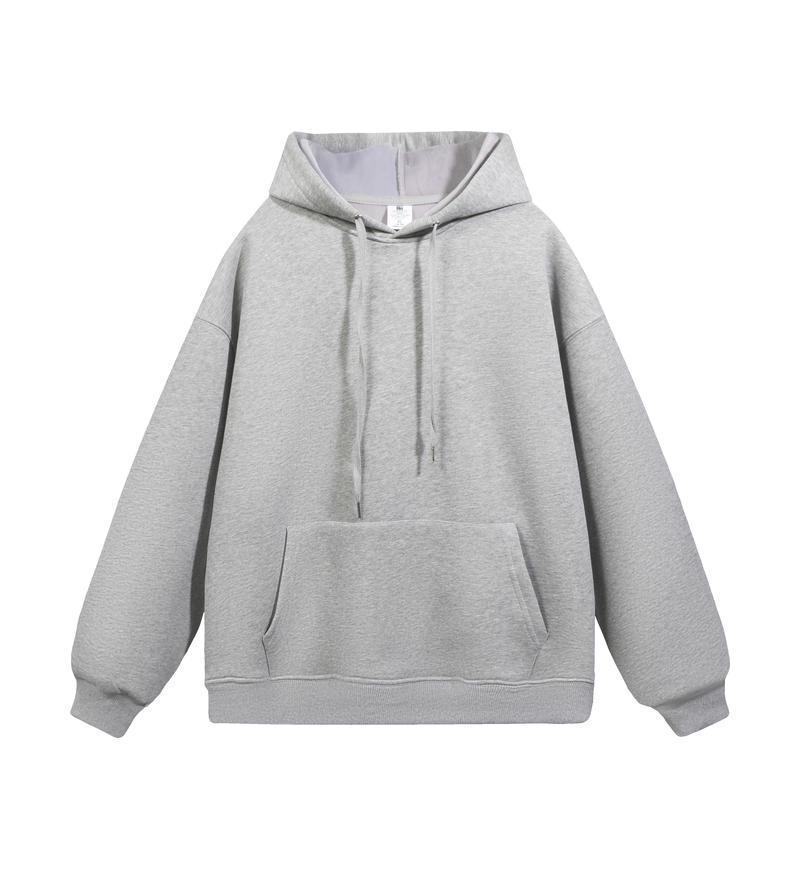 Women's Plus Velvet Thickened 450g Silver Fox Hoodie - Warm, Casual, Loose Fit, Solid Color for Autumn & Winter.