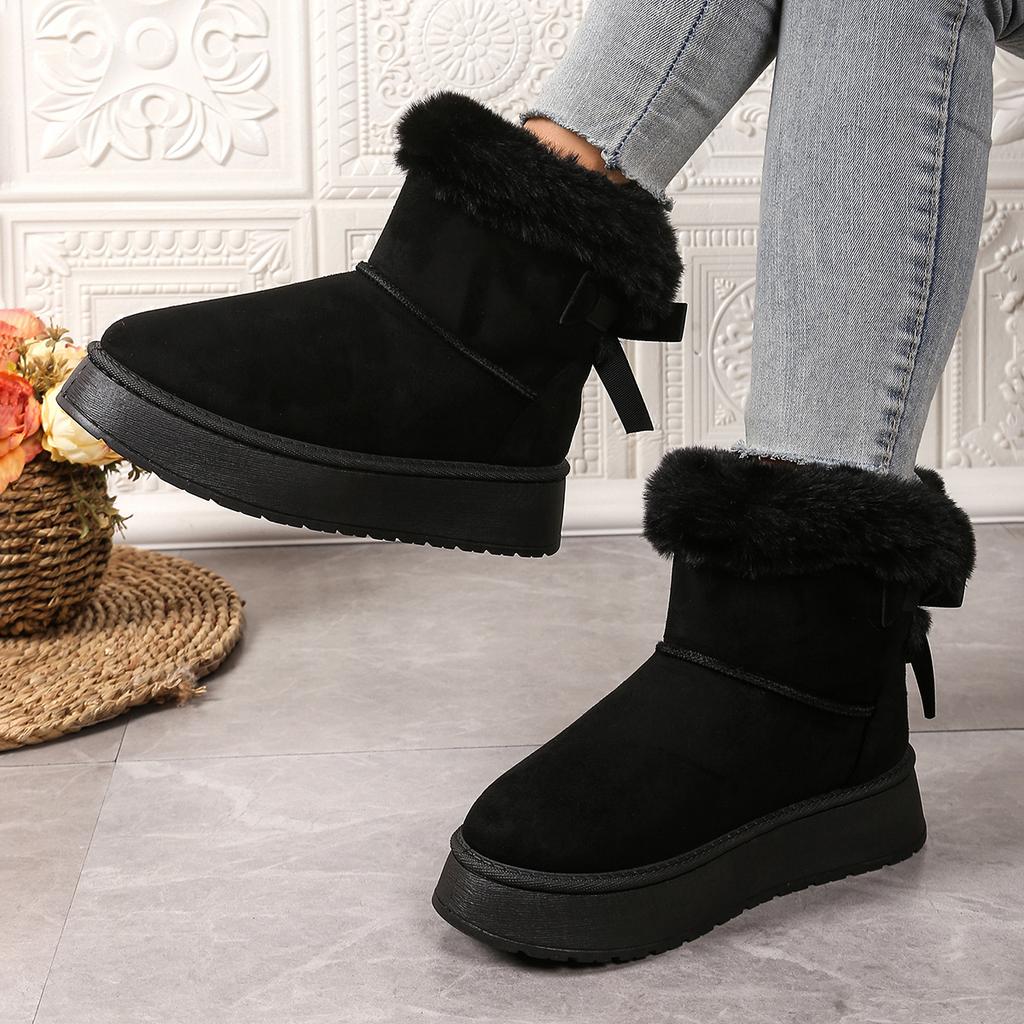 Fashion 2025 New Women Boots Casual All-match Thick Soled Mid-tube Snow Boots Bow Plus Cotton Boots Fashion Retro Outdoor Women Shoes