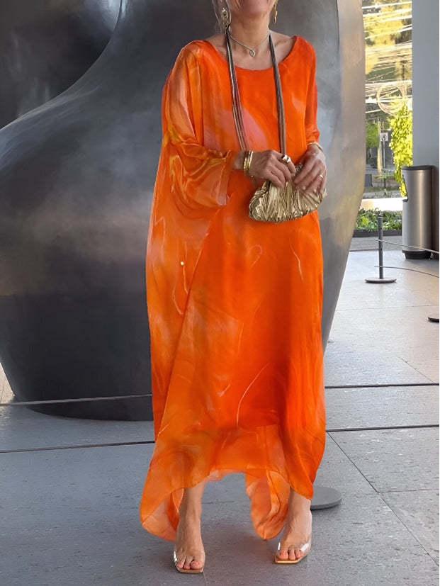 Elegant Marble Texture Chiffon Dress - Summer Collection