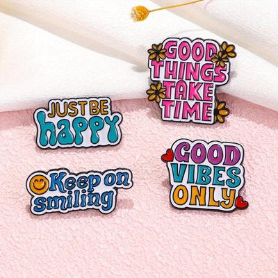 Creative Women Men Encouragement Words Enamel Badges Lapel Pins Simple Design Unisex Bag Coat Brooches Buckles