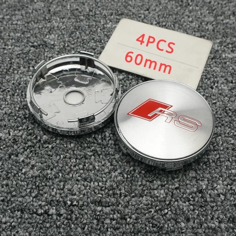4PCS 60mm Audi Car Hub Center Cover Refitted with S RS Logo for A1 A2 A3 8V 8P8L A4 B6 B7 B8 A5 C6 C7 A7 A8 Q2 Q3 Q5 Q7