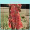 Mittellanges Kleid im Ethno-Stil aus Polyesterstoff mit Blumenprint für den Sommer