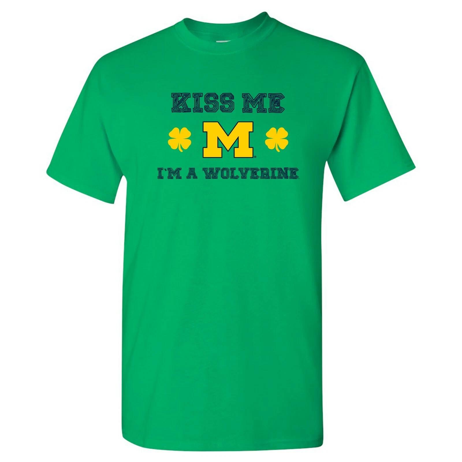 Kiss Me I m A Wolverine - Michigan Short Sleeve T Shirt - Irish Green M