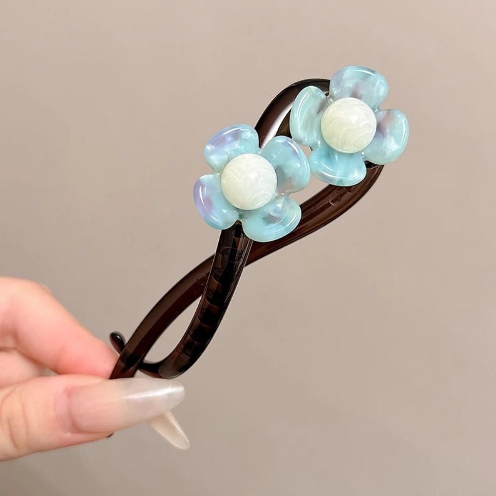 Elegante Haarspange mit Blumenmotiv aus Kunstharz – minimalistische längliche Haarspange mit einfarbiger Blumenklammer im Vintage-Stil für gedrehte Hochsteckfrisuren