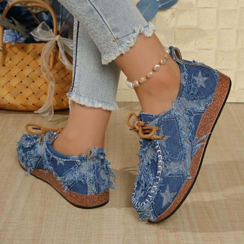 Lace-up Denim Low-top Shoes 2025 Fall New Plus Size Canvas Sports Shoes for Women