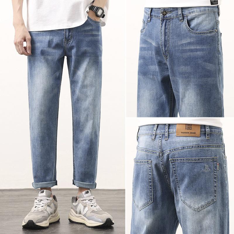 Straight-leg Jeans Summer Thin Trendy Brand Slim Straight-leg Pants Korean Style Trendy Stretch Jeans Men's High Street American Style