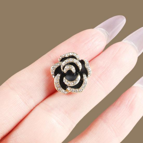 Camellia Small Brooch Rhinestone Inlay Dazzling Alloy Pin Sweater Coat Dress Suit Lapel Badge Jewelry Accessory
