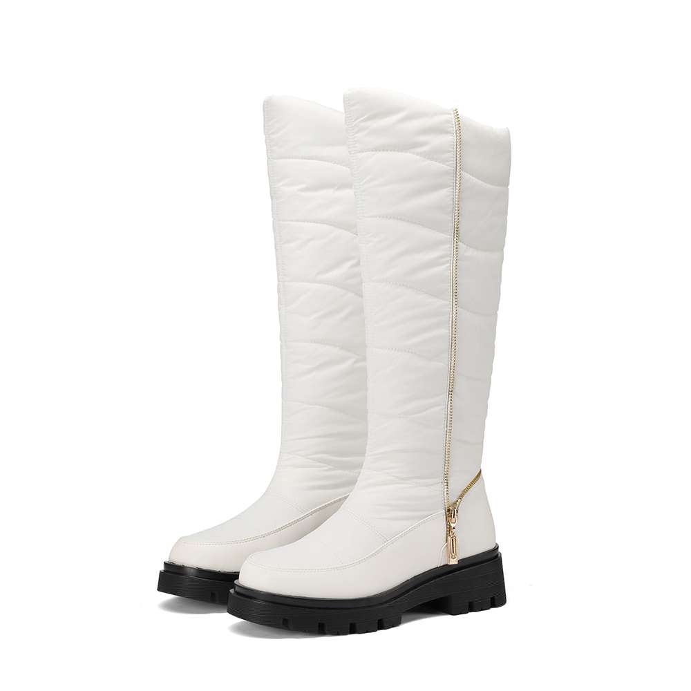 Krazing Pot PU Down Boots Cold-resistant Winter Shoes Med Heels Size 44 Super Size Snow Boots Zipper Round Toe Keep Warm Thigh High Boots