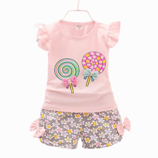 2 bucăți/set ținută pentru fete cu imprimeu floral cu mâneci mușcă din bumbac cu gât rotund tricou drăguț pentru purtarea zilnică