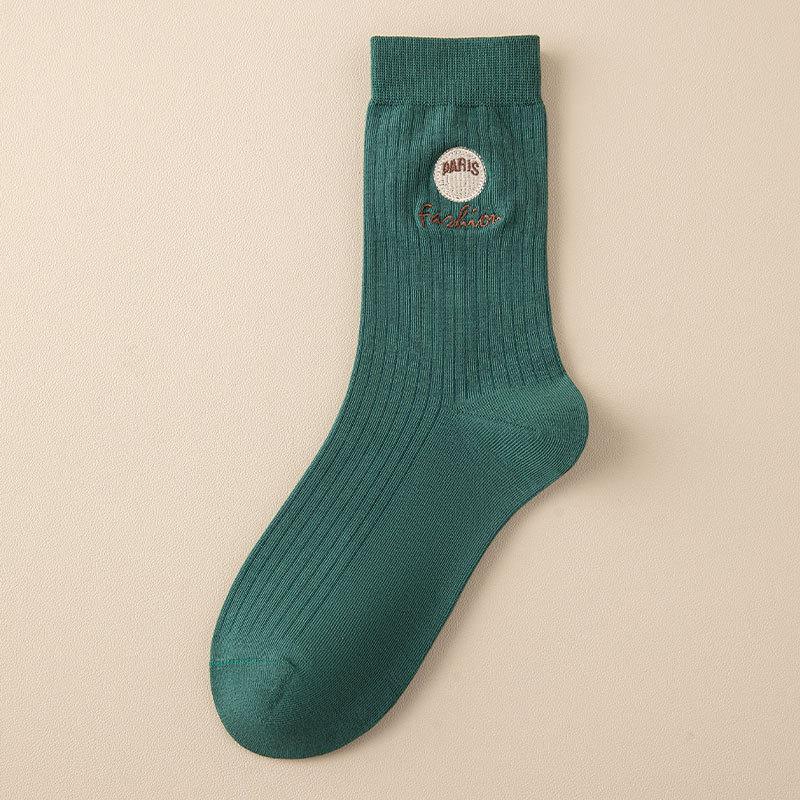 Damen Baumwollsocken, Wadenlange Socken, Nahtlose Stickerei für Herbst und Winter, Einfache und vielseitige lange Socken für Frühling und Herbst