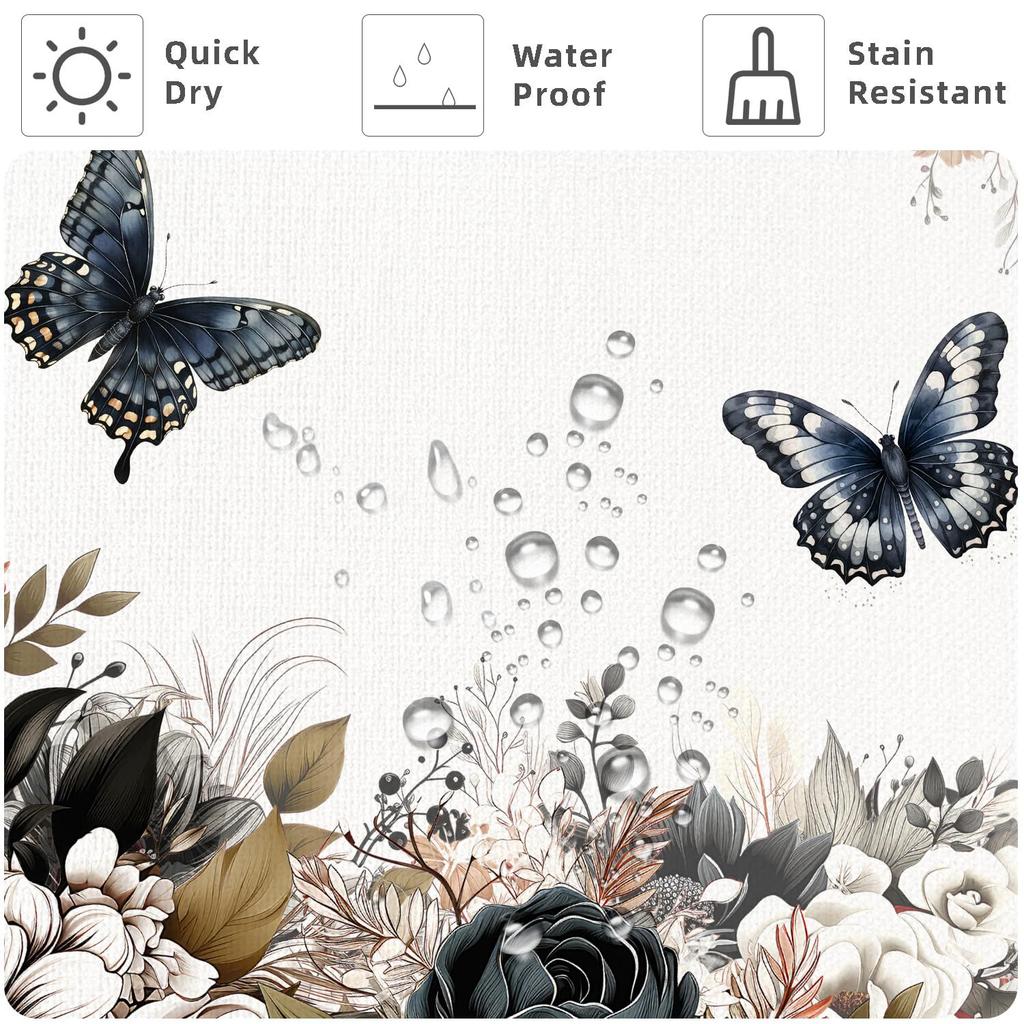 Black And White Flower Shower Curtain Flower Butterfly Shower Curtain With Hook Dark Flower Leaf Plant Bathroom Curtain Waterproof Shower Curtain