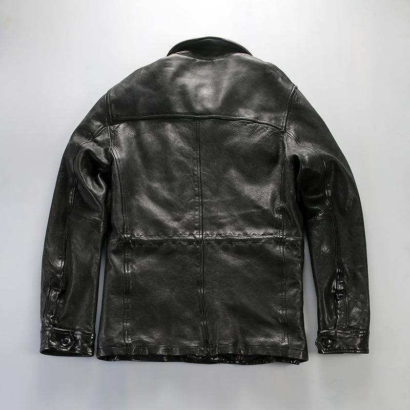 Heavy Wash Full Vegetable Tanned Sheepskin Outdoor M Hunting Leather Jacket Lapel Multi-Pocket Casual British Leather Jacket