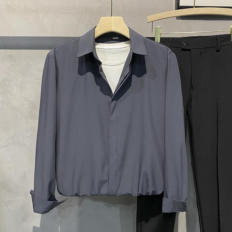 

Мужская модная однотонная белая рубашка с длинным рукавом, не требующая глажки L темно-серого