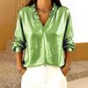 Women's Metallic Shiny  Blouse Ruffle Trim Long Sleeve Casual Top