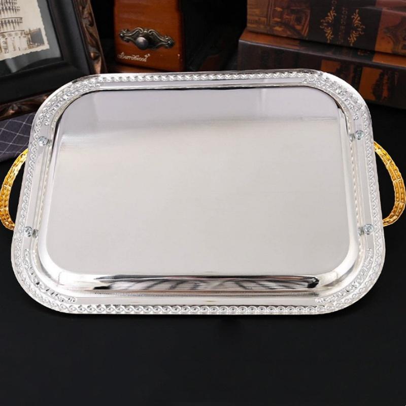 Fruit Tray,Metal Cake Plate,Silver Smooth Surface Portable Hand Snack Disc,Nuts Organizer Wedding Party Desktop Decoration