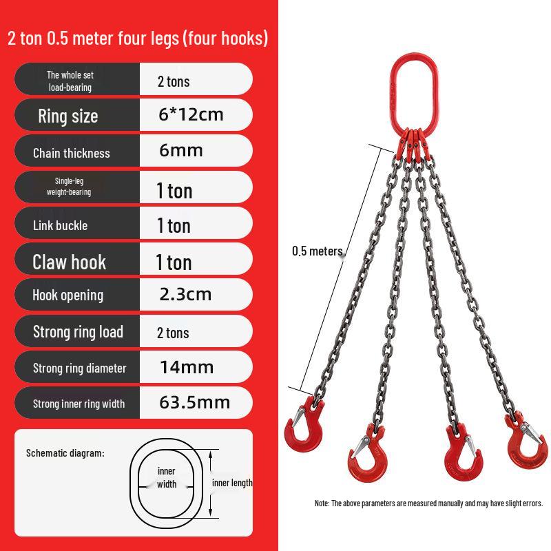 G80 Manganese Steel Hoist Chain Sling with Eye Hook - Single, Two, or Four Legs