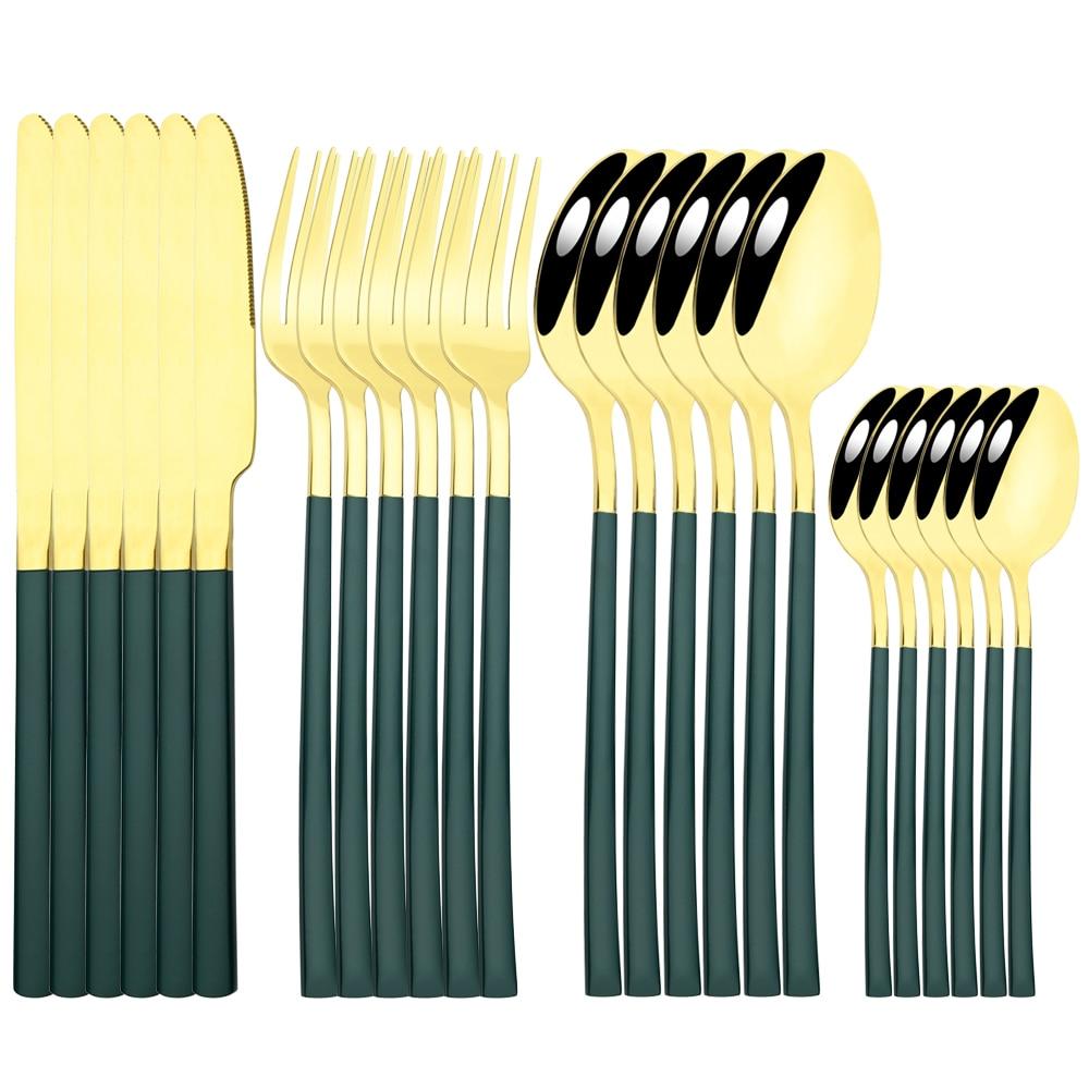 24 Pcs Black Tableware Stainless Steel Cutlery Set Forks Knives Spoons Kitchen Dinner Set Fork Spoon Knife Gold Dinnerware Set