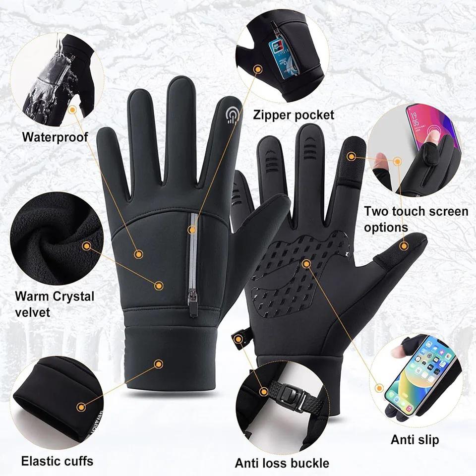 Winter Cycling Windproof Warm Gloves Waterproof Outdoor Bike Skiing Hiking Motorcycle Riding Gloves For Touch Screen Full Finger