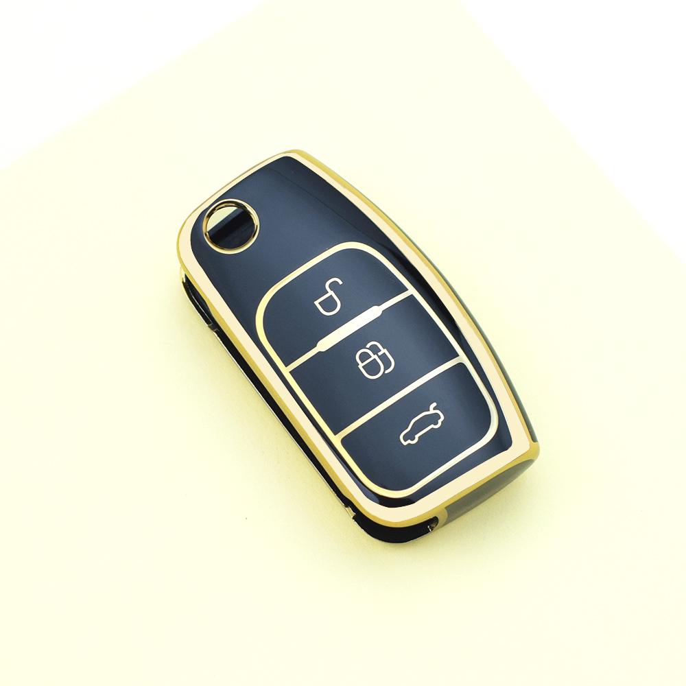 Mode Goldrand TPU Schale Schlüsselanhänger für Ford B-Max C-Max Fiesta Focus 2 Ecosport Kuga Escape Falcon Eco Sport Galaxy Auto Fernbedienung Schlüssel Abdeckung Hülle