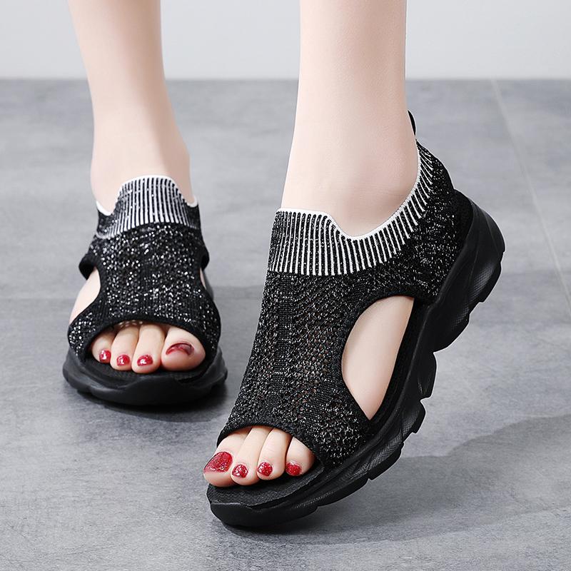Women's Sandals Summer  Beach Breathable Flat Shoes Open Toe Casual Soft Walking Sandals for Girl Plus Size
