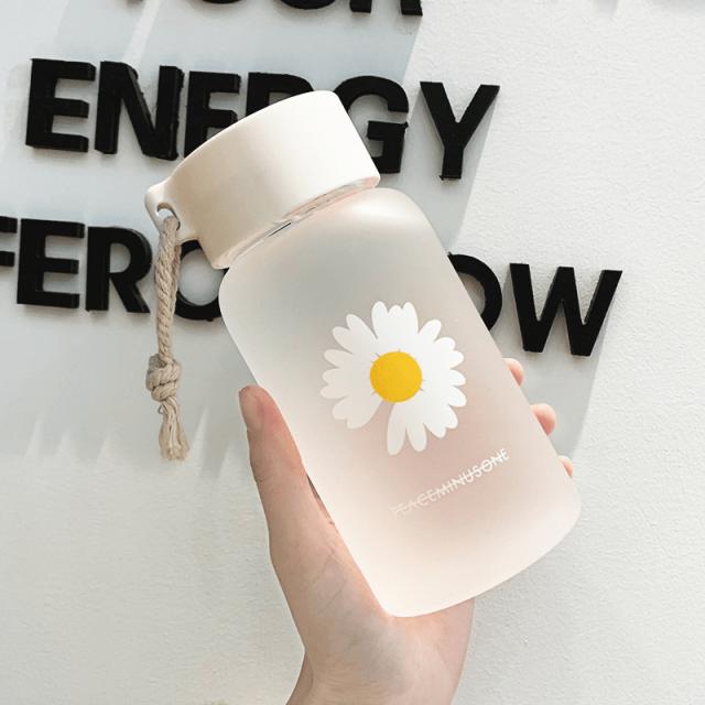 500ml Small Daisy Frosted Plastic Cup Creative Outdoor Water Cup Portable Transparent Travel Tea Cup Cute Water Bottle