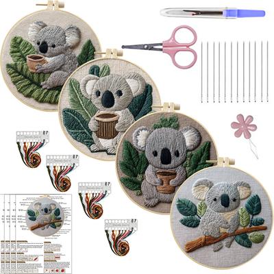 1 Pieza Koala y Planta Verde Patrón Kit de Bordado DIY para Principiantes