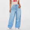 Damen Wide Leg Jeans Hohe Taille Stretch Boyfriend Denim Hose Gerade Beine Locker Baggy Jeans mit Taschen