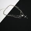 Tooxika Diamonds Cross Double Stacked Band Necklace Women Cold Wind Necklace Fashion Collarbone Chain