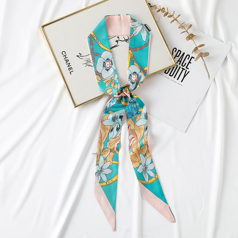 Long Silk Scarves Women From Japan South Korea Sweet Imitation Printed Ribbons Hairbands Temperament Bags Small Wholesale