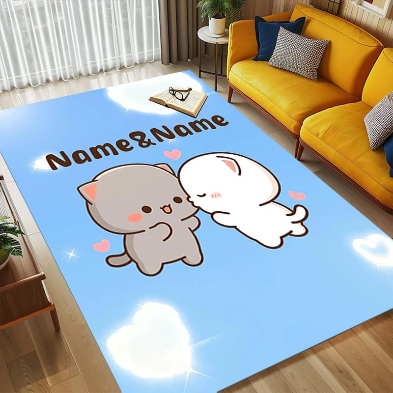 Custom Name Angel Cats Living Room Non-Slip Area Rug Soft Carpet for Bedroom Kids Playroom Sofa Office Home Decor Doormat