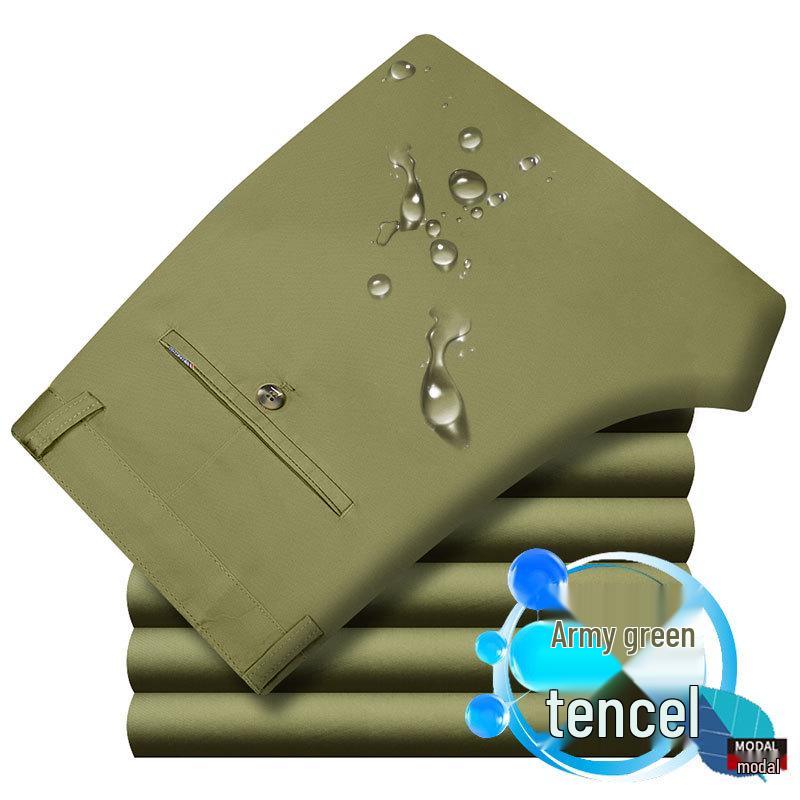 Men's Black Elastic Straight-Leg Summer Business Casual Pants