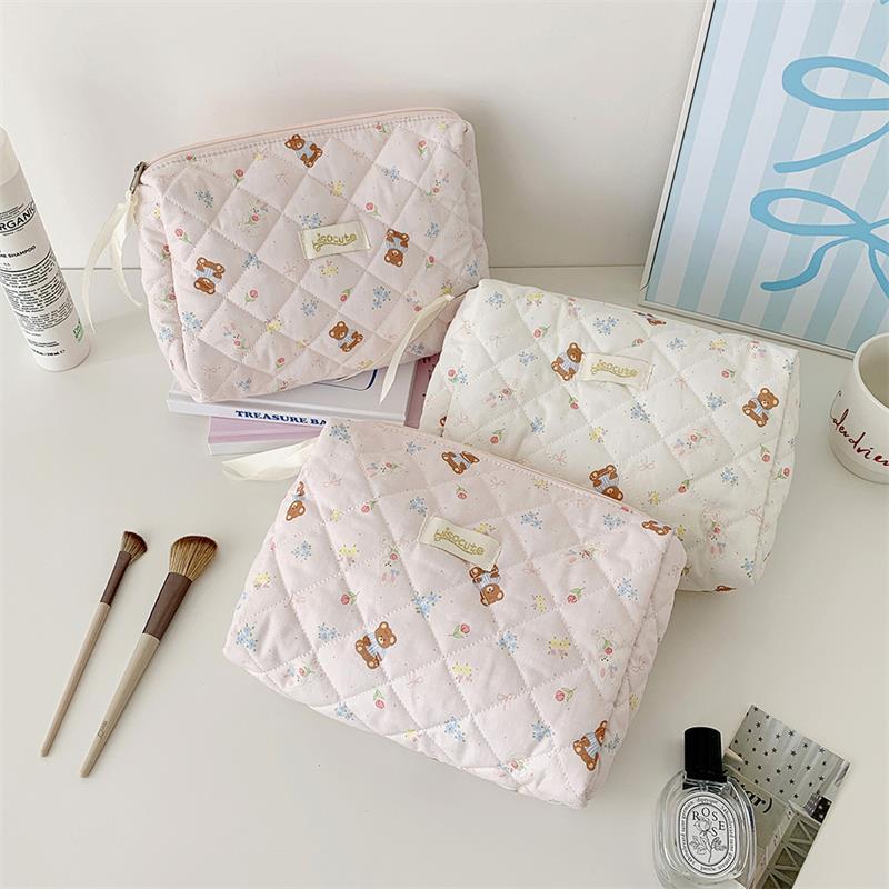 Cute Bear Print Cosmetic Bag Large-Capacity Portable Travel Toiletry Bag Storage Bag  Student Pencil Case Girly Gifts