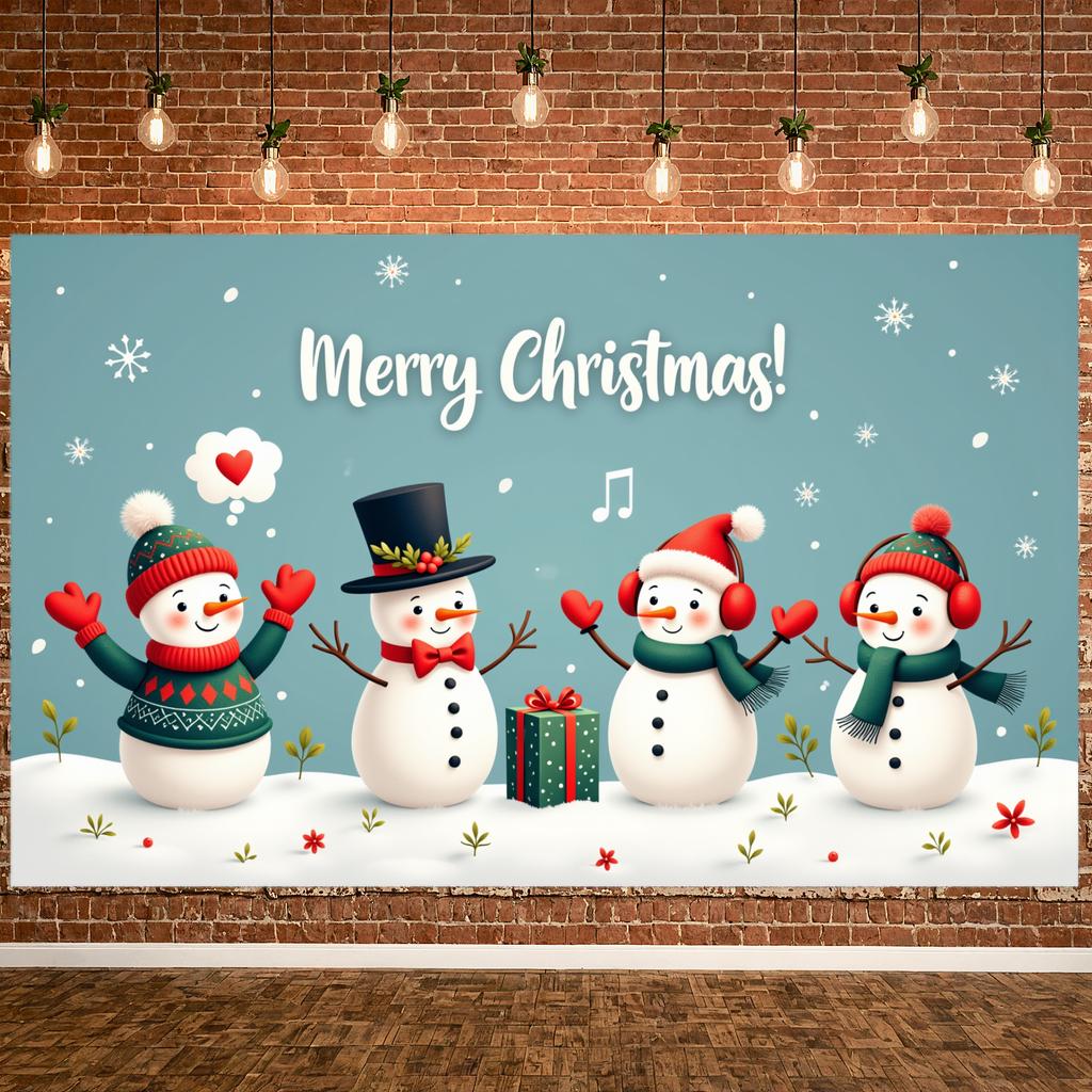 Happy Winter Sign Decorative Branches Winter Banner Holiday Backdrop Snowman Design Snowman Display For Photo Shoot Christmas